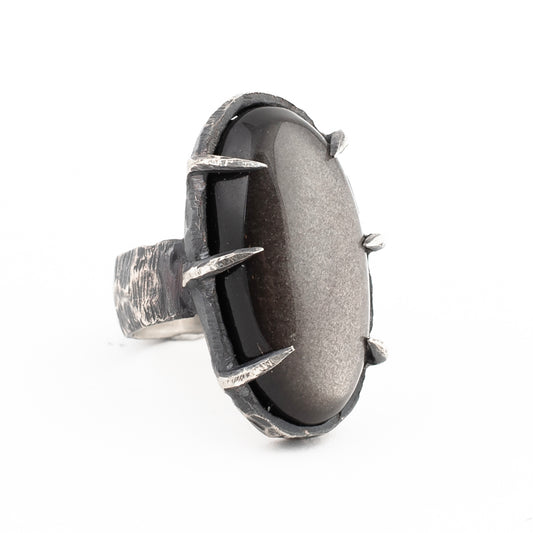 Talk Show Host Ring // Silver Sheen Obsidian
