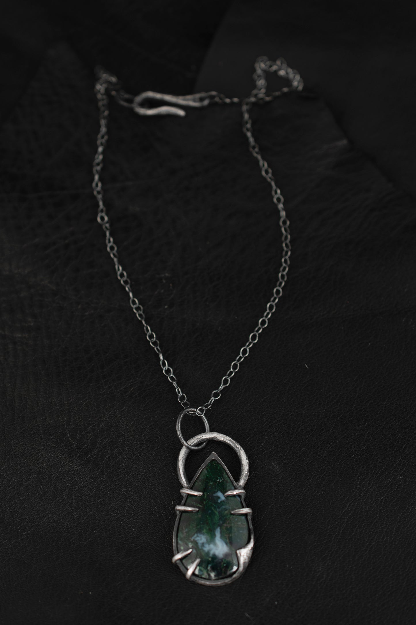 Black Sun Necklace // Moss Agate