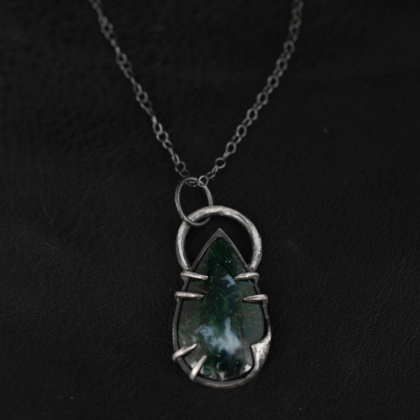 Black Sun Necklace // Moss Agate